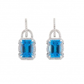 White Gold Blue Topaz and Diamond Earrings